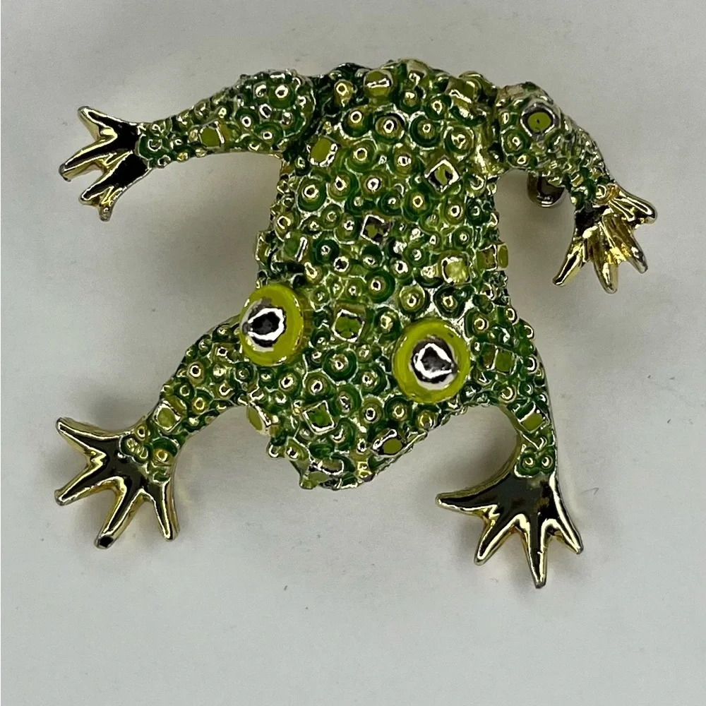 GERRY'S Green Bumpy‎ Texture Fat Frog Shiny Gold Tone Brooch Pin Vintage
